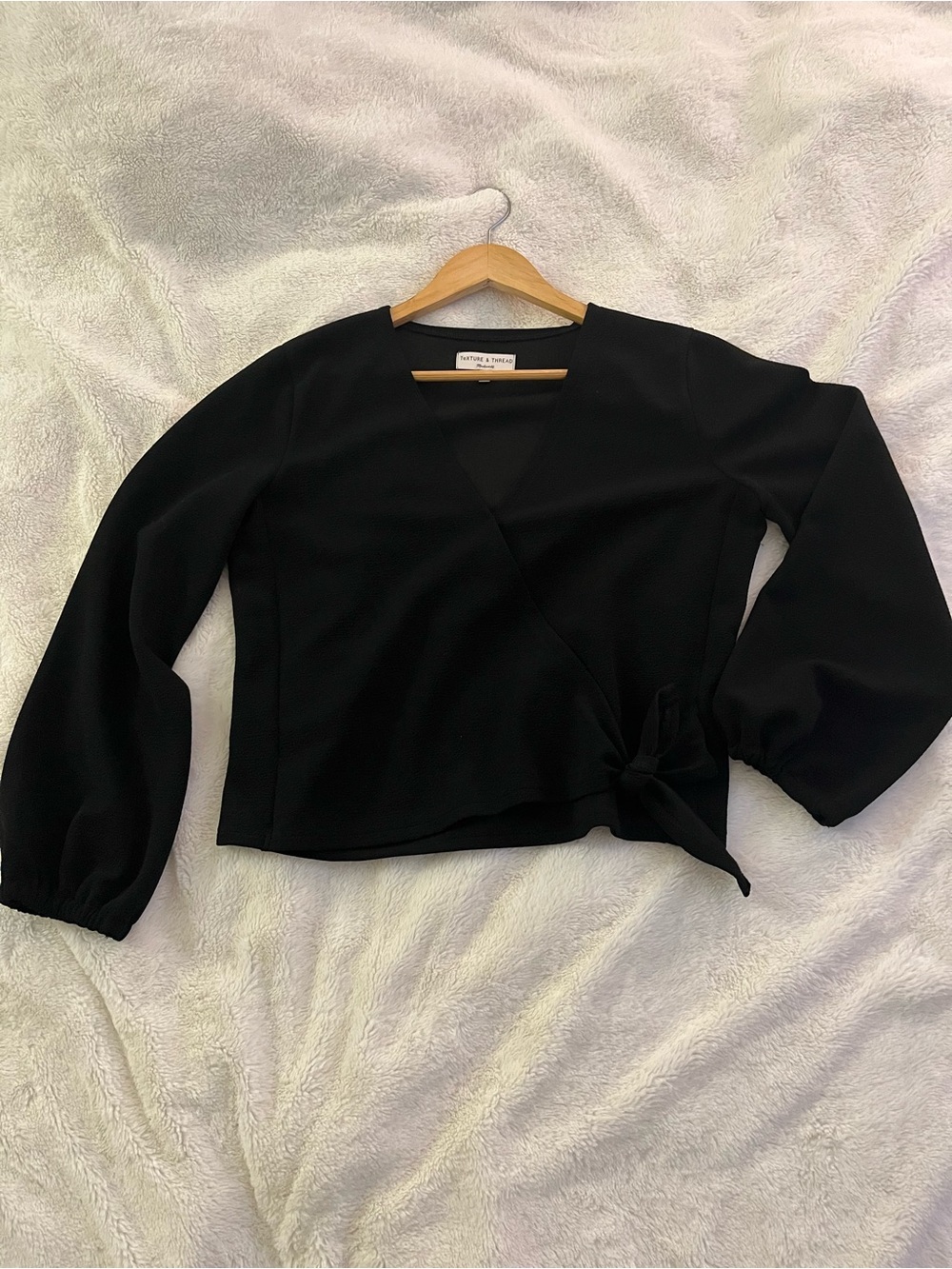 Madewell Texture & Thread Black Wrap Tie Long Sleeve Top